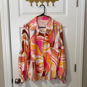 Colorful Abstract Button-Up Blouse XL